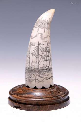Scrimshaw based on an old model, carved whale tooth
