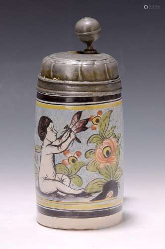 jug, South German, around 1750, faience, colorfully