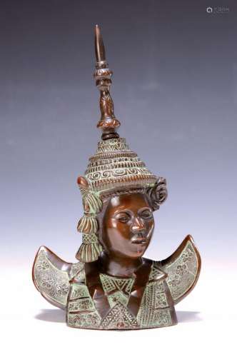 Bronze bust of a temple guard, Thailand, 2nd half of the