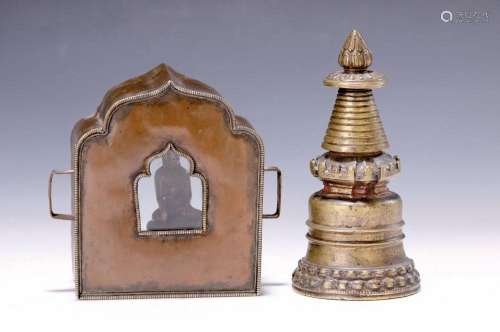 Stupa and travel altar with Buddha, Tibet, around 1900