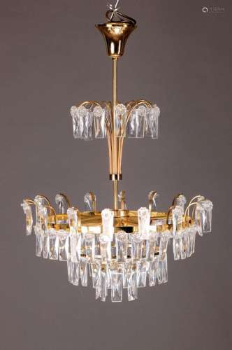 Ceiling chandelier, 1970s/1980s, gilded brass rods, three