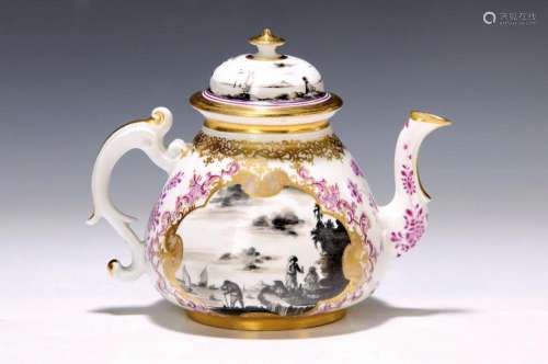 Important teapot, Meissen, painting by Christian