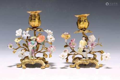 Pair of figure candlesticks with bronze fittings