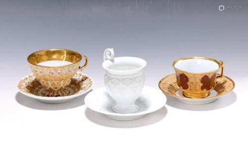 Three cups, Meissen, around 1830/40, a. Gothic decor, with