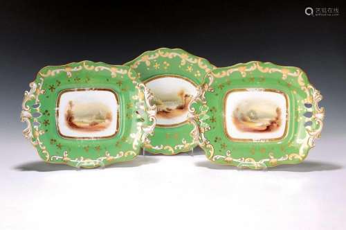 Three ornamental plates, England, probably Davenport