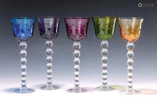 Five crystal glasses/wine glasses, Saint Louis