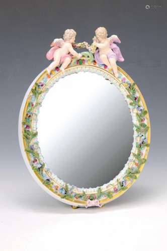 table mirror, Meissen, around 1890, porcelain, edge with