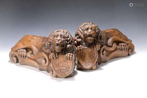 Pair of large lion sculptures, France, 1850/60, on
