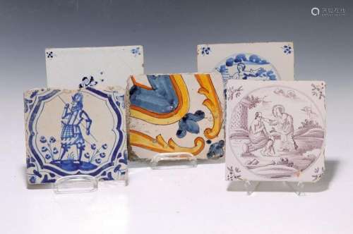 15 wall tiles, mostly Holland, around 1780/1800
