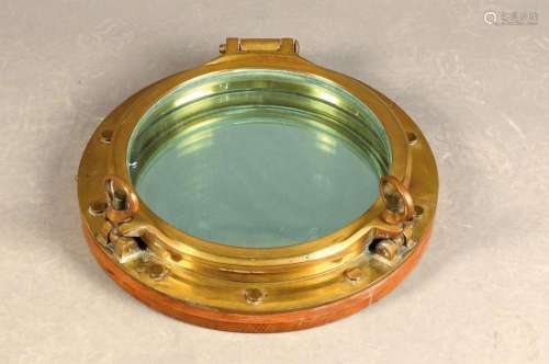 Porthole, mid-20th century, heavy gauge brass,with mirror