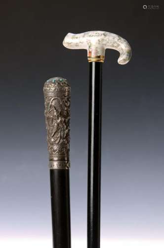 Walking stick, France, around 1900, porcelain handle with
