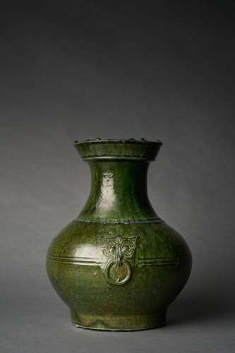 A LARGE GREEN GLAZED POTTERY HU VASE, HAN DYNASTY (206 B.B. ...