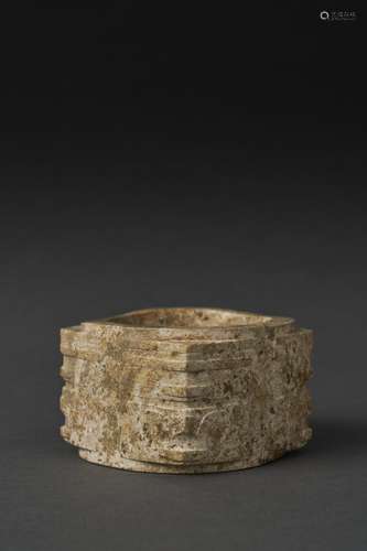 A CREAMY CELADON JADE TWO-TIER CONG, POSSIBLY NEOLITHIC PERI...