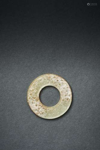 A RARE AND FINE WHITE JADE DISC BI, WARRING STATES/HAN PERIO...