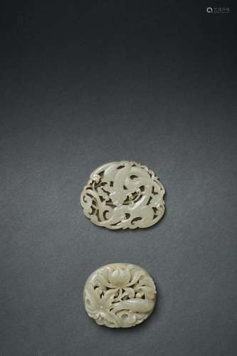 TWO WHITE JADE PLAQUES, YUAN-MING DYNASTY,14TH CENTURY