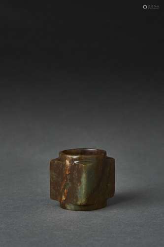 A MOTTLED CELADON JADE CONG, SONG-MING DYNASTY, 10TH-17TH CE...