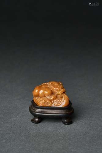 A FINE SMALL TIANHUANG CARVED MYTHICAL BEAST XIEZHI, QING DY...