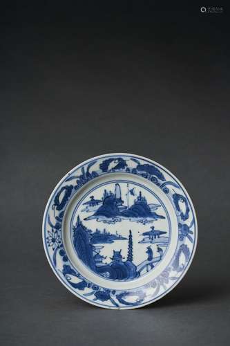 A BLUE AND WHITE DISH, MING DYNASTY, WANLI PERIOD (1572-1620...