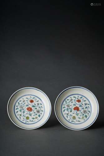 A PAIR OF DOUCAI DISHES, GUANGXU SIX-CHARACTER MARK IN UNDER...