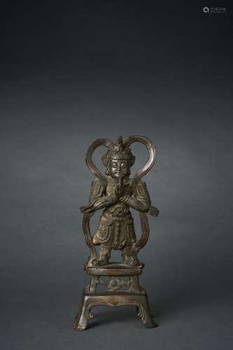 A BRONZE FIGURE OF WEITUO LATE MING DYNASTY, 17TH CENTURY