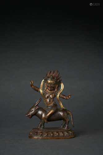 A TIBETAN PARCEL-GILT FIGURE OF YAMADHARMARAJA, 18TH CENTURY