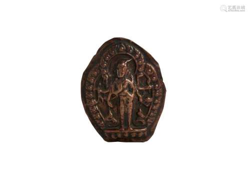 AN INDIAN REPOUSEE STANDING AVALOKITESVARA PLAQUE, 16TH CENT...
