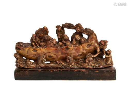 A SOAPSTONE CARVING GROUP, QING DYNASTY, 17-18TH CENTURY