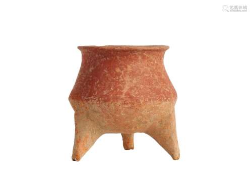 A RARE RED POTTERY TRIPOD VESSEL DING, NEOLITHIC PERIOD, HON...