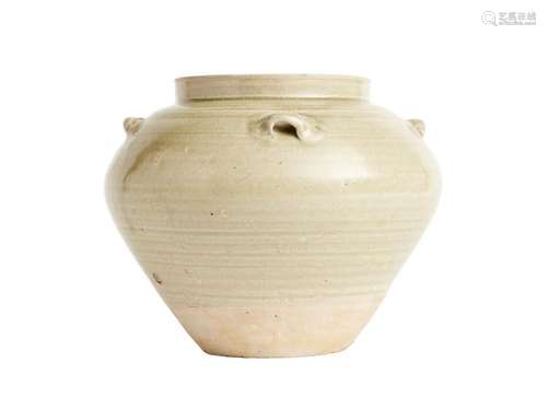 A CELADON YUEYAO FOUR-LUGGED JAR, JIN DYNASTY (266-420)