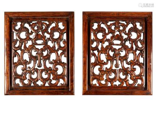 A PAIR OF HONGMU WINDOW CARVINGS, QING DYNASTY (1644-1911)