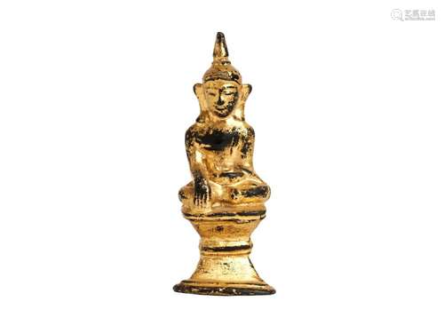 A BURMESE GILT LACQUER ON BRONZE BUDDHA, ARAKAN PERIOD, 19TH...