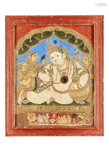 A FRAMED INDIAN PAINTING OF KRISHNA THANJAVUR, LATE 18-EARLY...