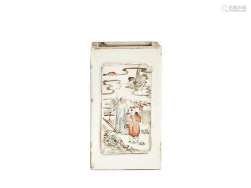 A SQUARE FAMILLE-ROSE BURSH POT, GUANGXU MARK AND OF THE PER...