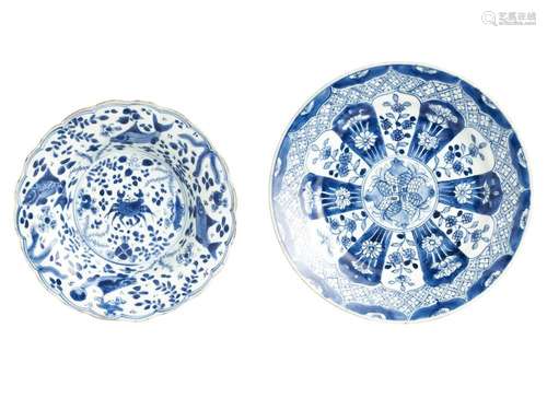 TWO BLUE AND WHITE DISHES, QING DYNASTY, KANGXI PERIOD (1622...