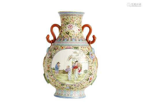 A FAMILLE-ROSE VASE, QIANLONG MARK, 20TH CENTURY