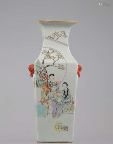 Famille rose vase decorated with a young woman