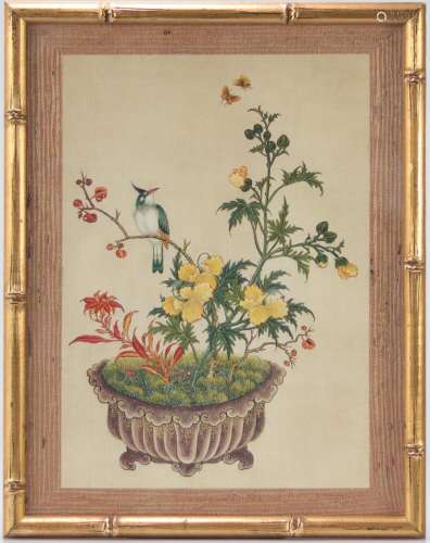 Chinese painting on silk flowers and birds -18th