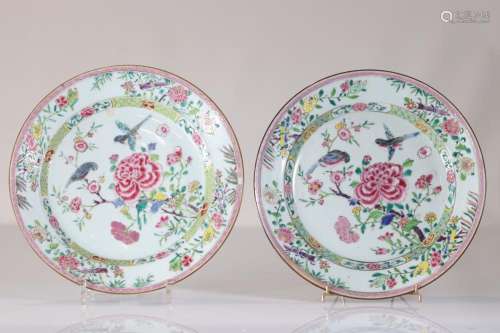 Pair of large 18th century famille rose plates decorated wit...