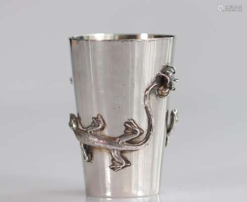 China silver goblet decorated with hallmarked lizards and sp...
