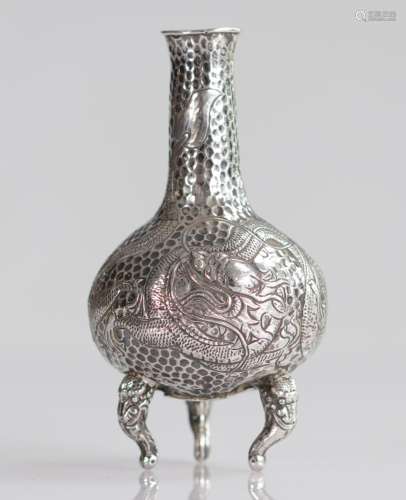 Silver vase decorated with hallmarked dragons