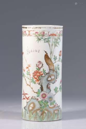 China roll vase in porcelain with floral decoration 19th