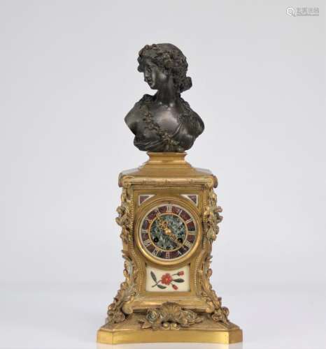 Pendulum in bronze and marble marquetry Napoleon III