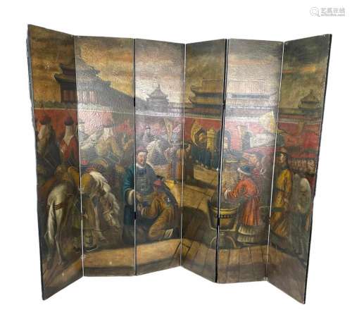 Screen painted with a scene from the Chinese army
