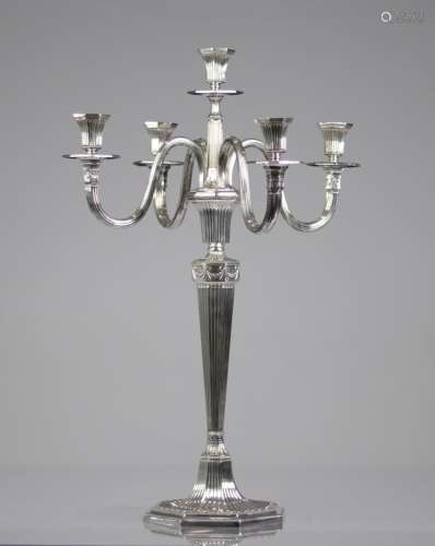 5-branch candlestick, 800 solid silver, crescent moon and cr...