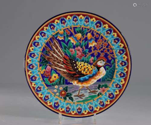 Emaux Longwy plate with pheasant