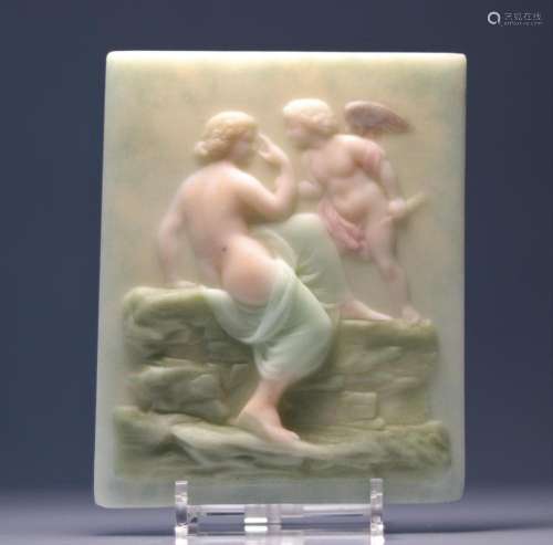 Georges DESPRET 1862-1952 glass paste plate "young woma...