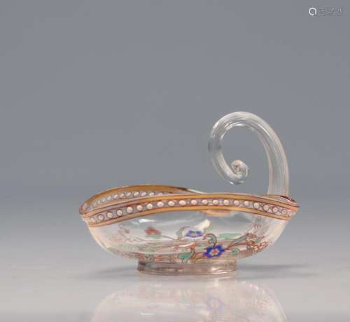 Emile Galle enamelled heart-shaped crystal bowl