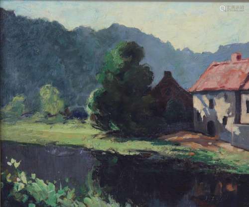Jean DEFELD (XX) oil "house on the edge of a river"...