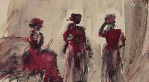 Leonor FINI (1907-1996) watercolor "the three ladies&qu...