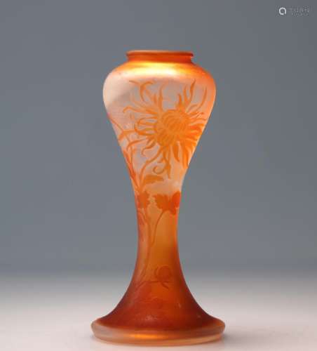 Emile Galle orange vase decorated with flowers
